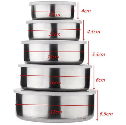5 pcs Set of Stainless Steel Bowls with Lids