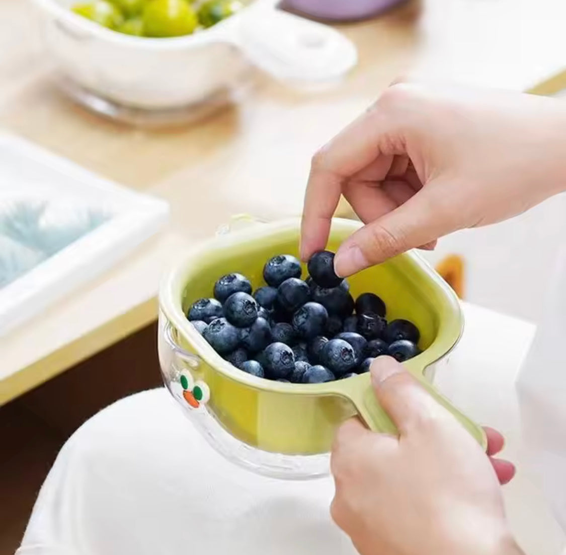 Fruit And Vegetable Drain Basket, 2 In 1 Cute Duck Basket With Handle, Mini Fruit Washing Basket