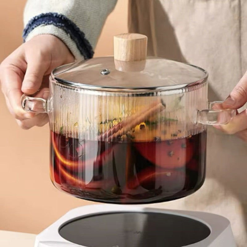Heat Resistant Glass Cooking Pot with Lid – Durable Transparent Cookware for Pakistani Kitchens | Adornia.pk