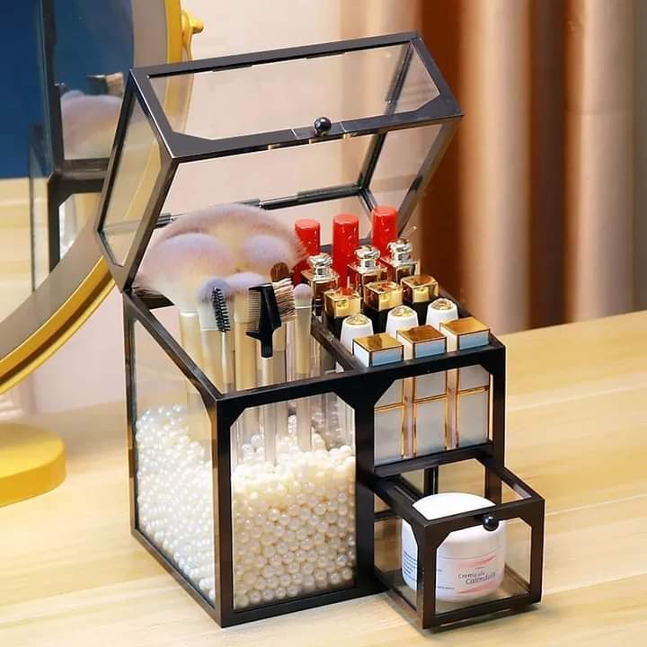 Glass Cosmetic And Makeup Brush Organizer