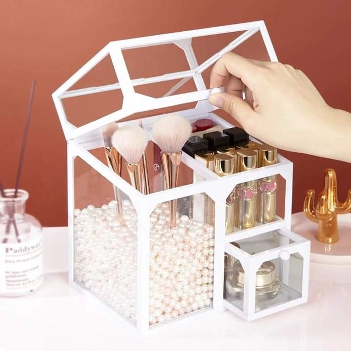 Glass Cosmetic And Makeup Brush Organizer