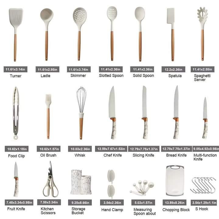 25Pcs Marble Texture Silicone Utensils