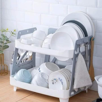 حامل تجفيف الأطباق المدمج المكون من طبقتين
