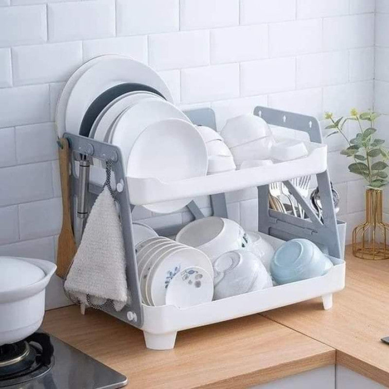 Compact 2-Tier Dish Drying Stand – Space-Saving Kitchen Organizer | Adornia.pk