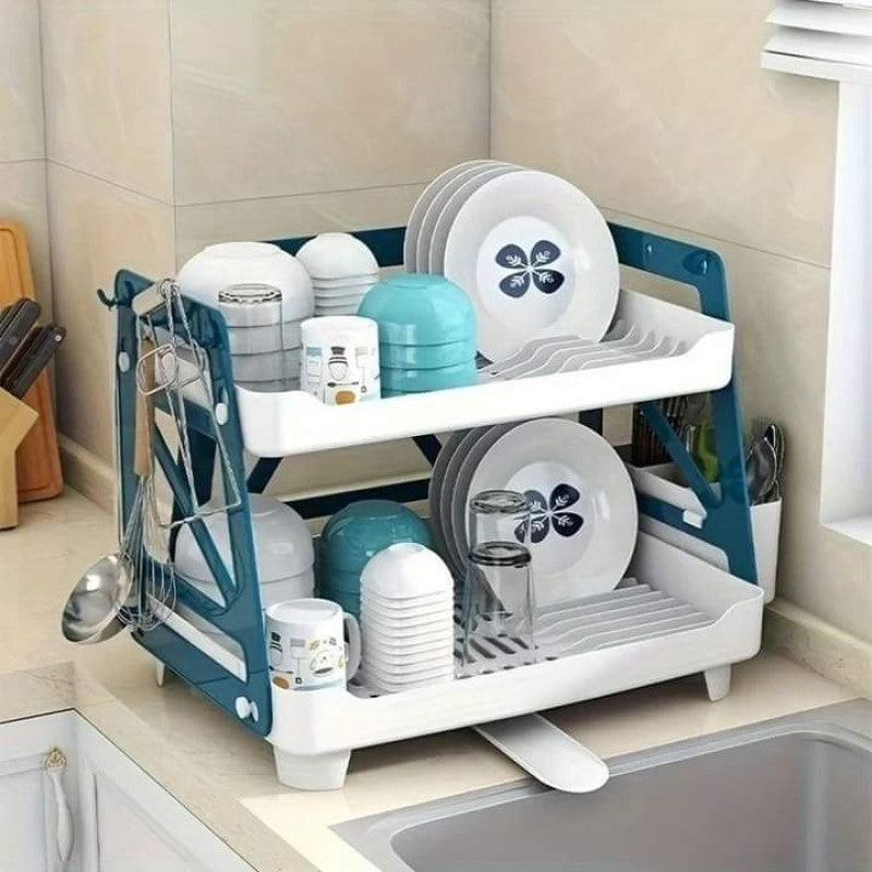 Compact 2-Tier Dish Drying Stand – Space-Saving Kitchen Organizer | Adornia.pk