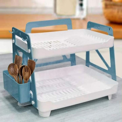 حامل تجفيف الأطباق المدمج المكون من طبقتين