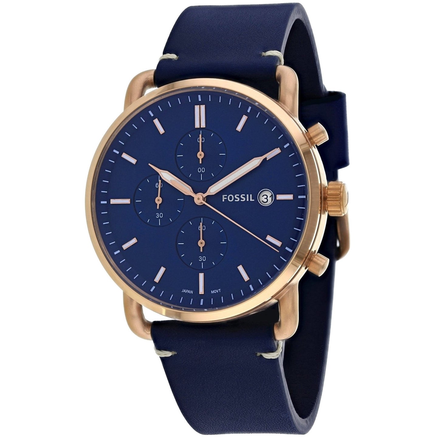 Fossil Commuter Blue Leather Strap Blue Dial Chronograph Quartz Watch for Gents - FS5404