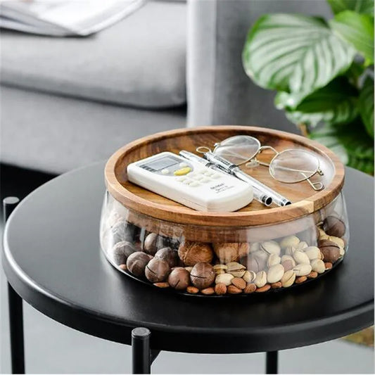 Food Container Wooden Lid Glass Nuts Dry Fruits Storage Box