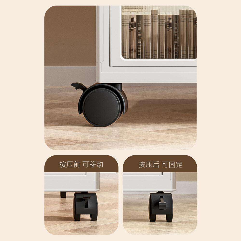 Freestanding Wardrob Foldable Storage Cabinet with Wheels, Stackable Organizer Bin with Clear Doors