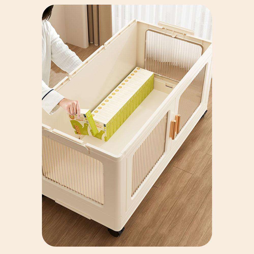 Freestanding Wardrob Foldable Storage Cabinet with Wheels, Stackable Organizer Bin with Clear Doors
