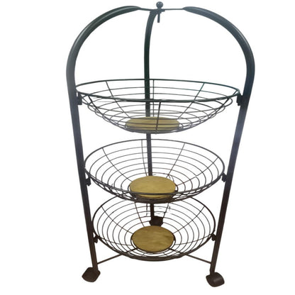 3/4 Layer Fruits and Vegetable Basket – Premium Metal Finish with Wooden Accents