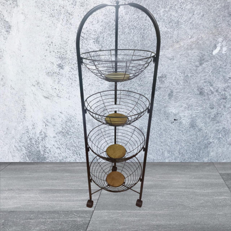 3/4 Layer Fruits and Vegetable Basket – Premium Metal Finish with Wooden Accents