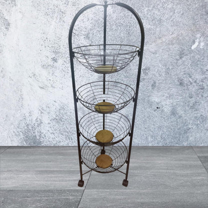 3/4 Layer Fruits and Vegetable Basket – Premium Metal Finish with Wooden Accents