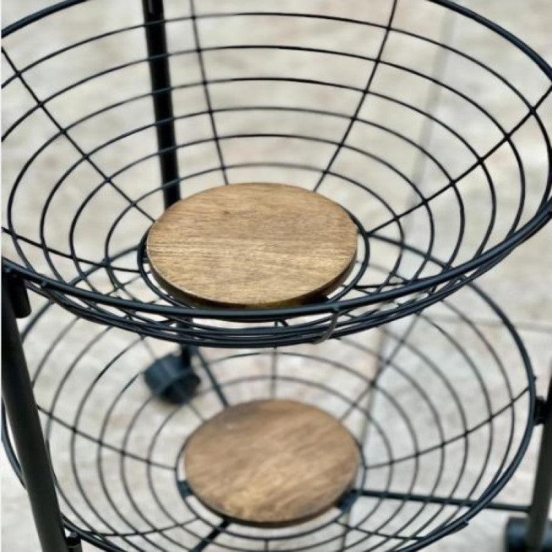 3/4 Layer Fruits and Vegetable Basket – Premium Metal Finish with Wooden Accents