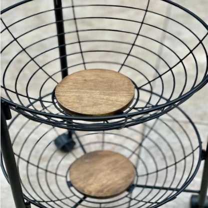 3/4 Layer Fruits and Vegetable Basket – Premium Metal Finish with Wooden Accents