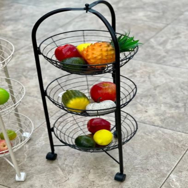 3/4 Layer Fruits and Vegetable Basket – Premium Metal Finish with Wooden Accents