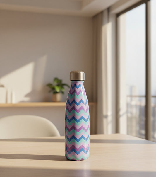 Premium Insulated Stainless Steel Zigzag Water Bottle – 500ml | Hot & Cold Flask