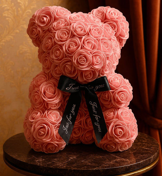 Luxury Pink Rose Teddy Bear Gift – Handmade Foam Rose Flower Bear with Ribbon for Anniversaries, Birthdays & Valentine’s Day