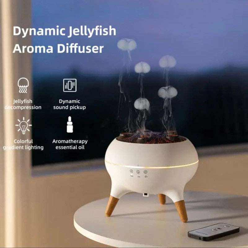 Modern Jellyfish-Style Air Humidifier & Aromatherapy Diffuser – Quiet Mist, Night Light, Wooden Leg Design | Adornia.pk