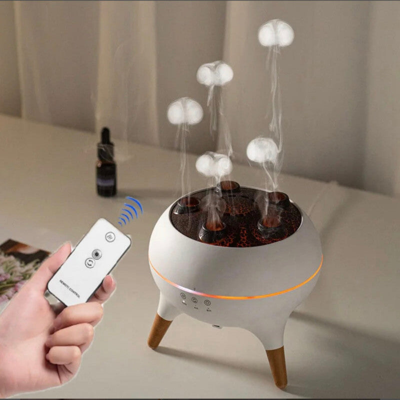 Modern Jellyfish-Style Air Humidifier & Aromatherapy Diffuser – Quiet Mist, Night Light, Wooden Leg Design | Adornia.pk