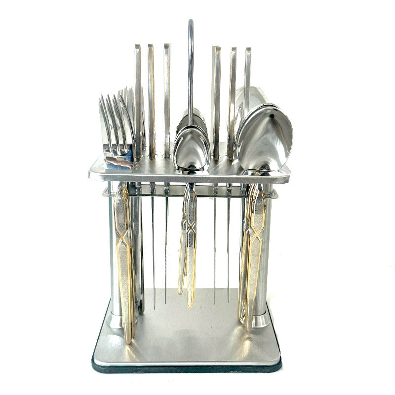 Stainless Steel Cutlery With Stand (Set of 24pcs)