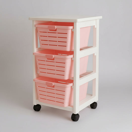 ZIBA 3-Tier Rolling Storage Trolley with Pull-Out Baskets – Multi-Purpose Organizer for Home & Office