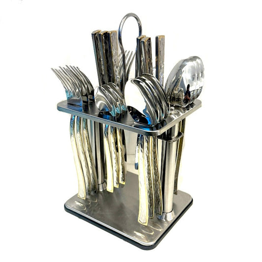 Stainless Steel Cutlery With Stand (Set of 24pcs)