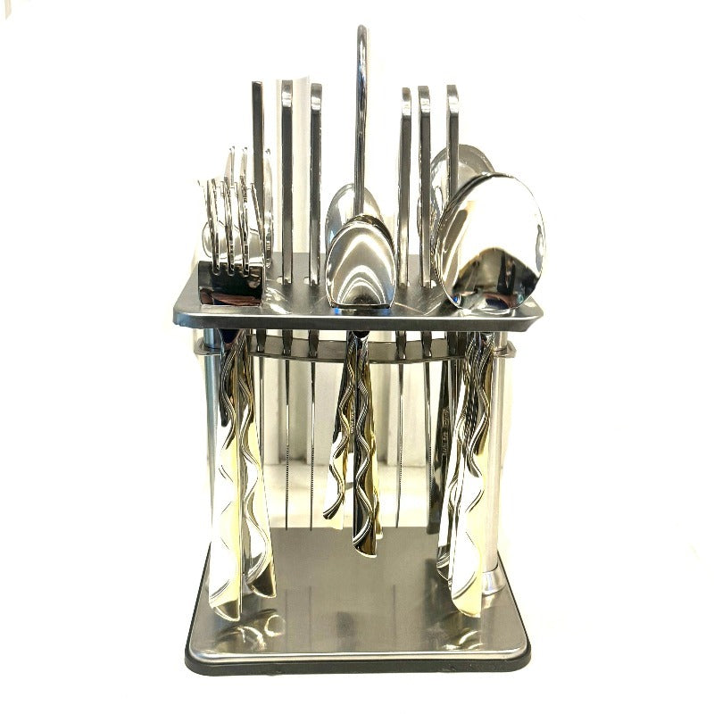 Stainless Steel Cutlery With Stand (Set of 24pcs)