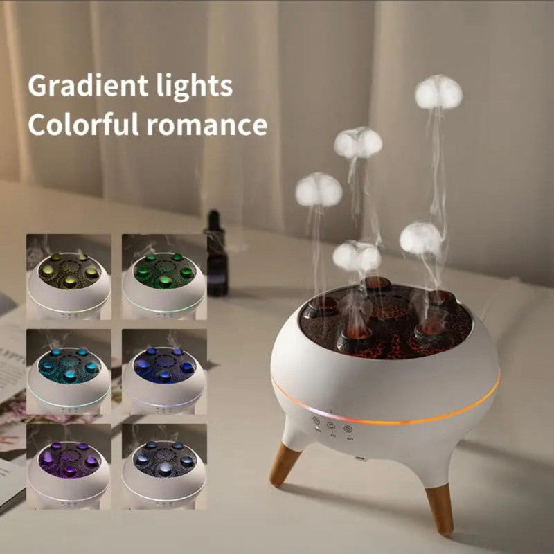 Modern Jellyfish-Style Air Humidifier & Aromatherapy Diffuser – Quiet Mist, Night Light, Wooden Leg Design | Adornia.pk