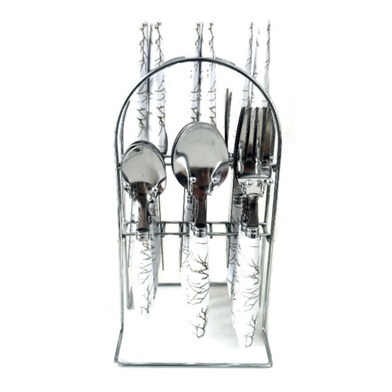 Stainless Steel Cutlery Sets White With Stand Silver (Set of 24pcs)