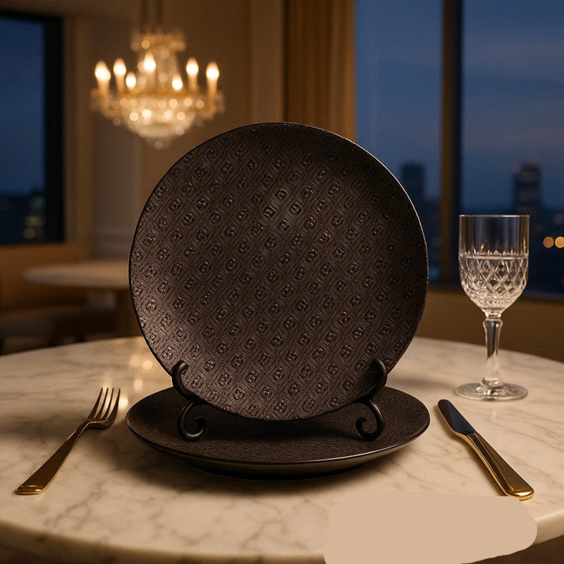 Luxury Black Textured Dinner Plate Set – 18 Pcs Premium Dinnerware for Elegant Dining | Modern Ceramic Tableware Collection
