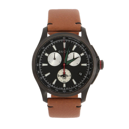 Gucci G-Timeless Brown Deer Leather Black Dial Chronograph Quartz Watch for Gents - YA126271