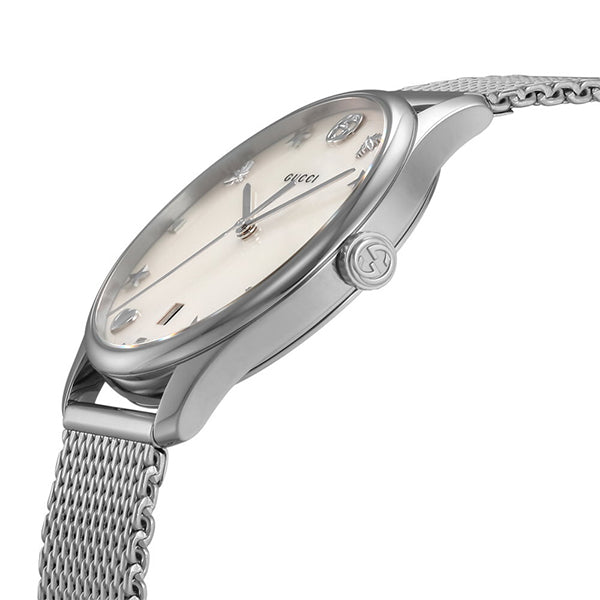 Gucci G-Timeless Silver Stainless Steel Mother of Pearl Dial Quartz Watch for Ladies- GUCCI YA1264040