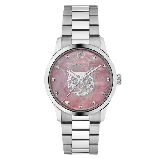 Gucci G-Timeless Iconic Silver Stainless Steel Pink Mother of Pearl Dial Quartz Unisex Watch - GUCCI YA 1264166