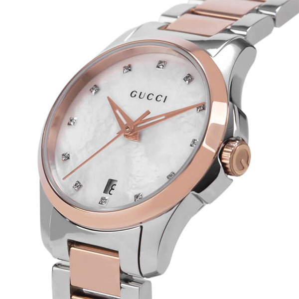 Gucci G-Timeless Two-tone Stainless Steel Mother of Pearl Dial Quartz Watch for Ladies- GUCCI YA126544