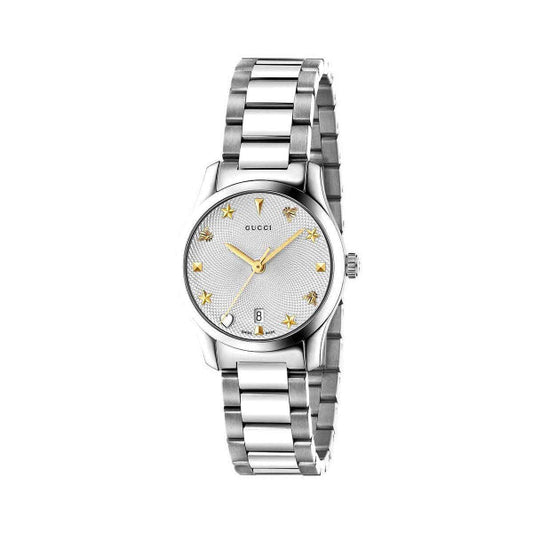 Gucci G-Timeless Silver Stainless Steel Silver Dial Quartz Watch for Ladies - GUCCI YA 126572A