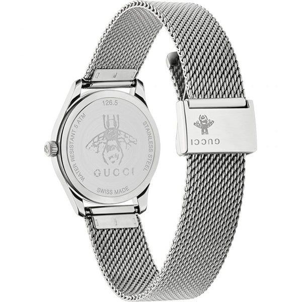 Gucci G-Timeless Silver Stainless Steel Mother of Pearl Dial Quartz Watch for Ladies- GUCCI YA126583