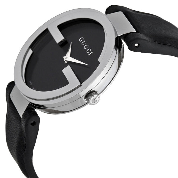 Gucci Interlocking-G Black Leather Strap Black Dial Quartz Watch for Ladies - GUCCI YA 133301