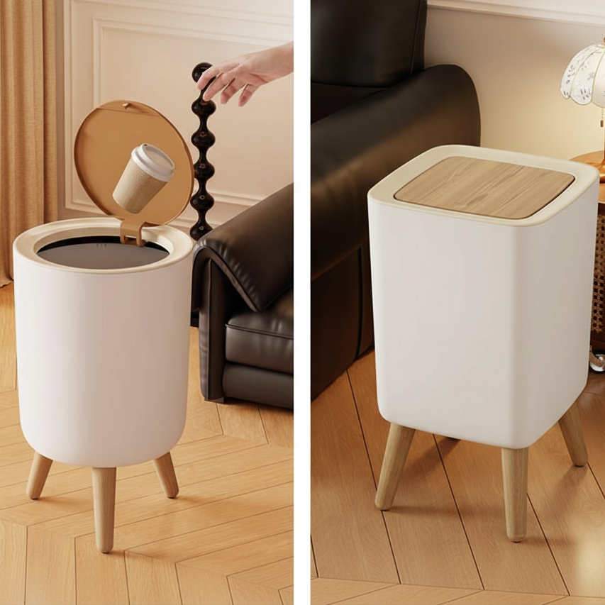 Spacious Trash Bin with Press-Lid & Feet
