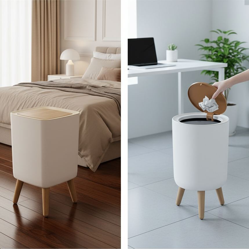 Spacious Trash Bin with Press-Lid & Feet