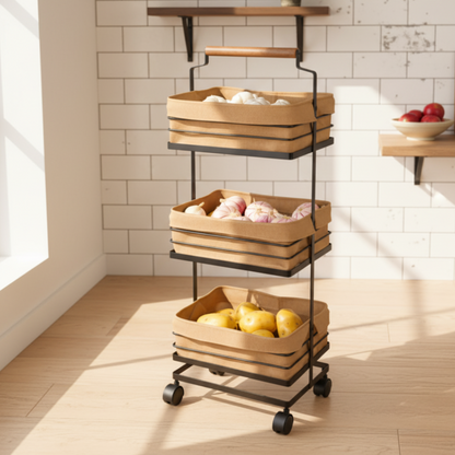 3-Tier Metal Storage Rack with Fabric Cover Baskets (232300) By Limon