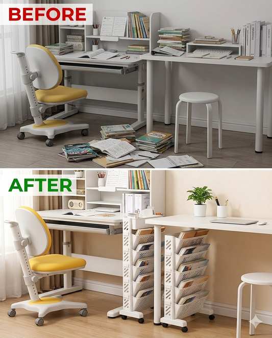 1pc Movable Bookshelf with Wheels Plastic Multilayer Capacity Desk Organizer Table Side Storage Basket Cart for School Classroom Home (6 Layer)
