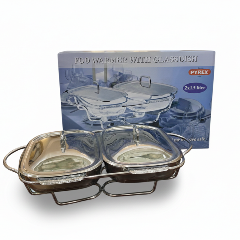 Double Food Warmer with Glass Dishes (Square)