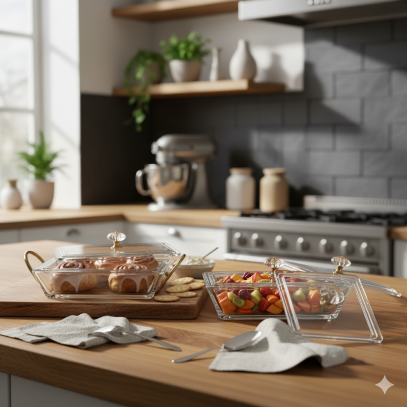 Limon Signature Rectangular Snack Serving Tray Set – Elegant Multi-Compartment Appetizer & Dry Fruit Server | Adornia.pk