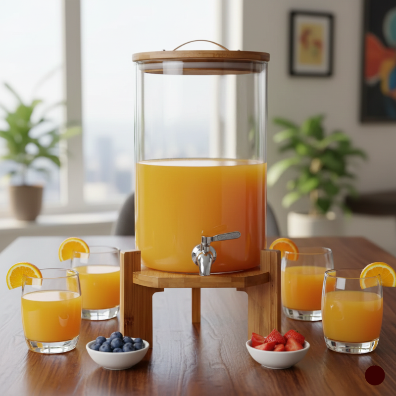 SunriseAmber Glass Dispenser with Airtight Lid and Bamboo Stand