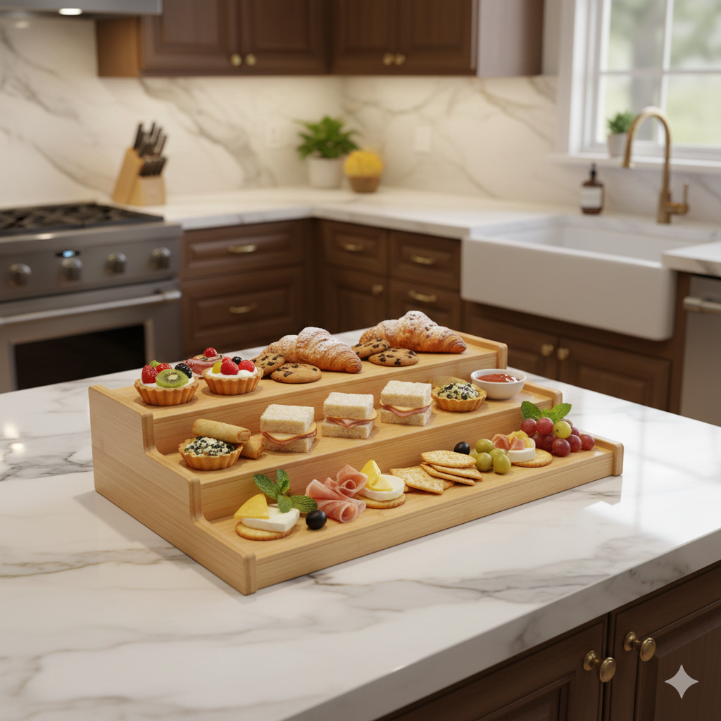 Multipurpose 3-tier Bamboo Platter - Best for Serving Salad & Savories