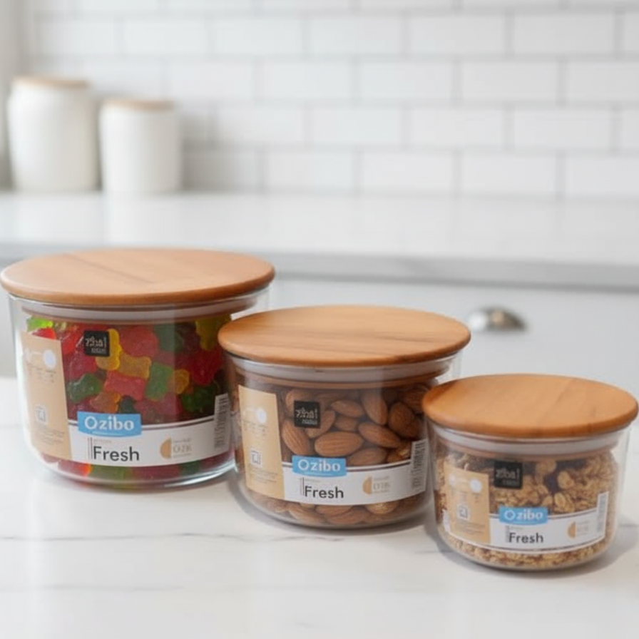 LuxeStack Glass Bowl with Airtight Wooden Lid by Ziba