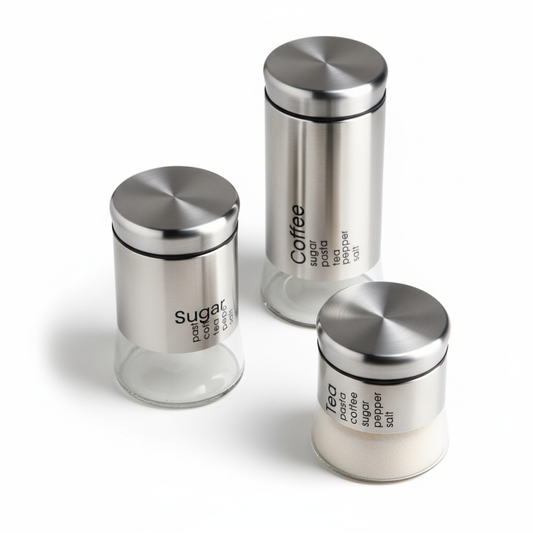 Glass jar set 3pc S+M+L Black/Silver