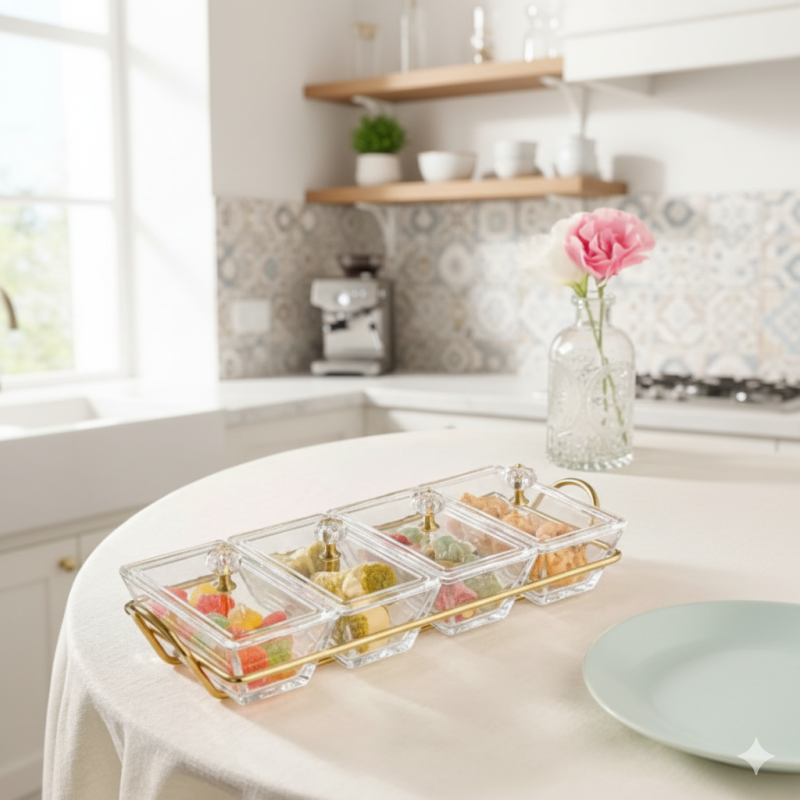 Limon Signature Rectangular Snack Serving Tray Set – Elegant Multi-Compartment Appetizer & Dry Fruit Server | Adornia.pk