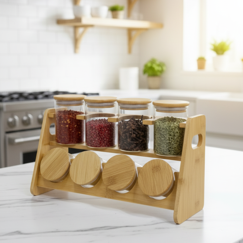 BambooAura Rotating Spice Station – Premium Kitchen Organizer | Adornia.pk
